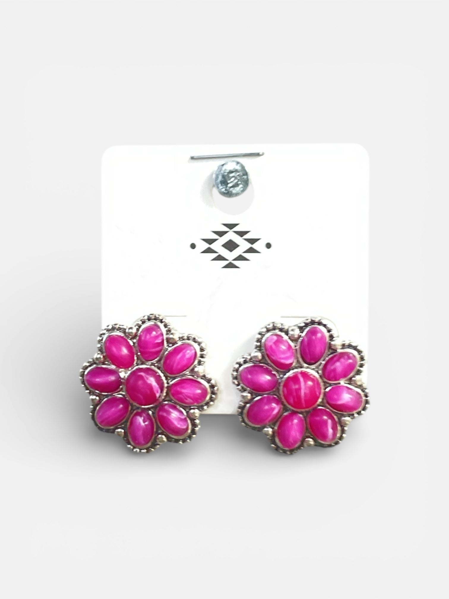 PINK FLOWER BOLSSOM SILVER EARRINGS
