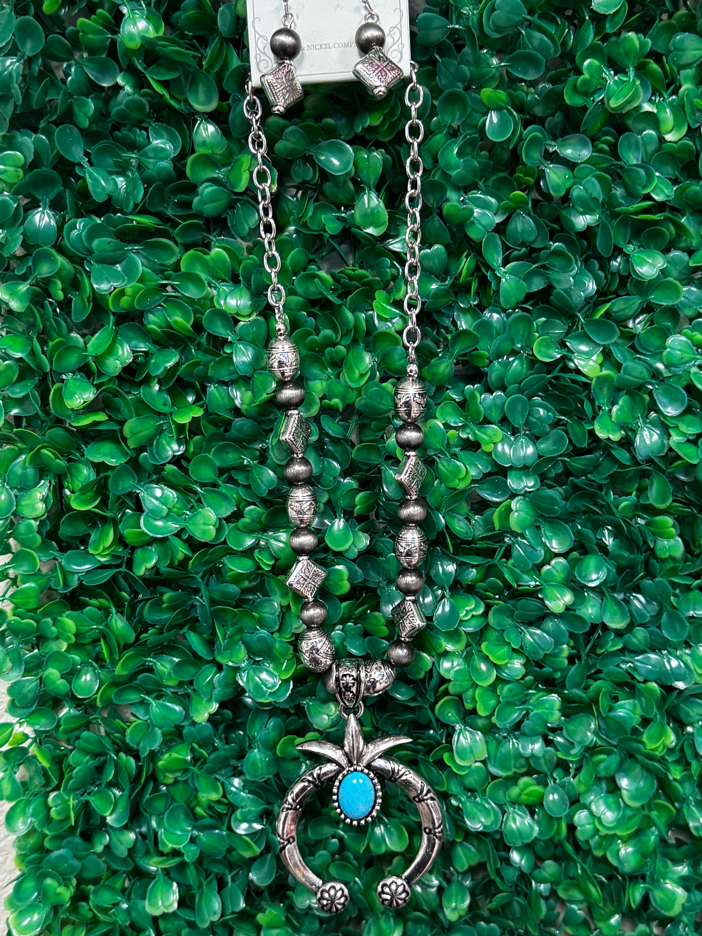 SILVER TURQUOISE NAVAJO BEADED NECKLACE