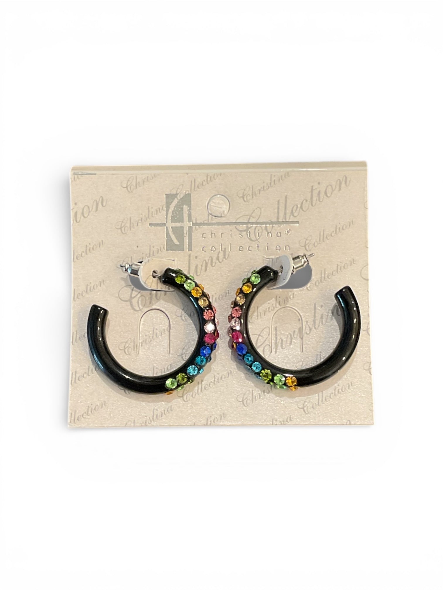 BLACK MULTI-COLOR RHINESTONE EARRINGS
