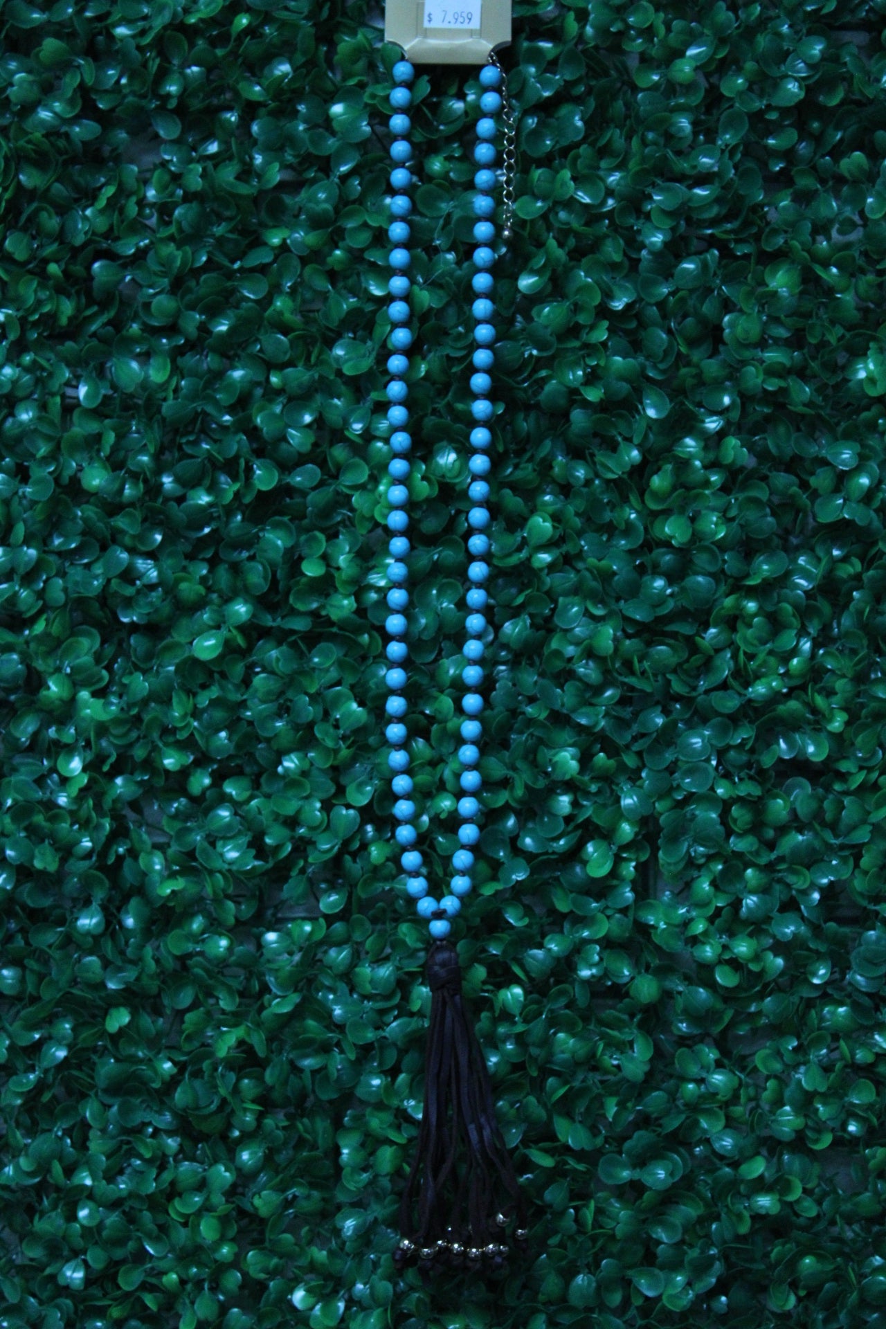 TURQUOISE BEADED LEATHER TASSEL NECKLACE