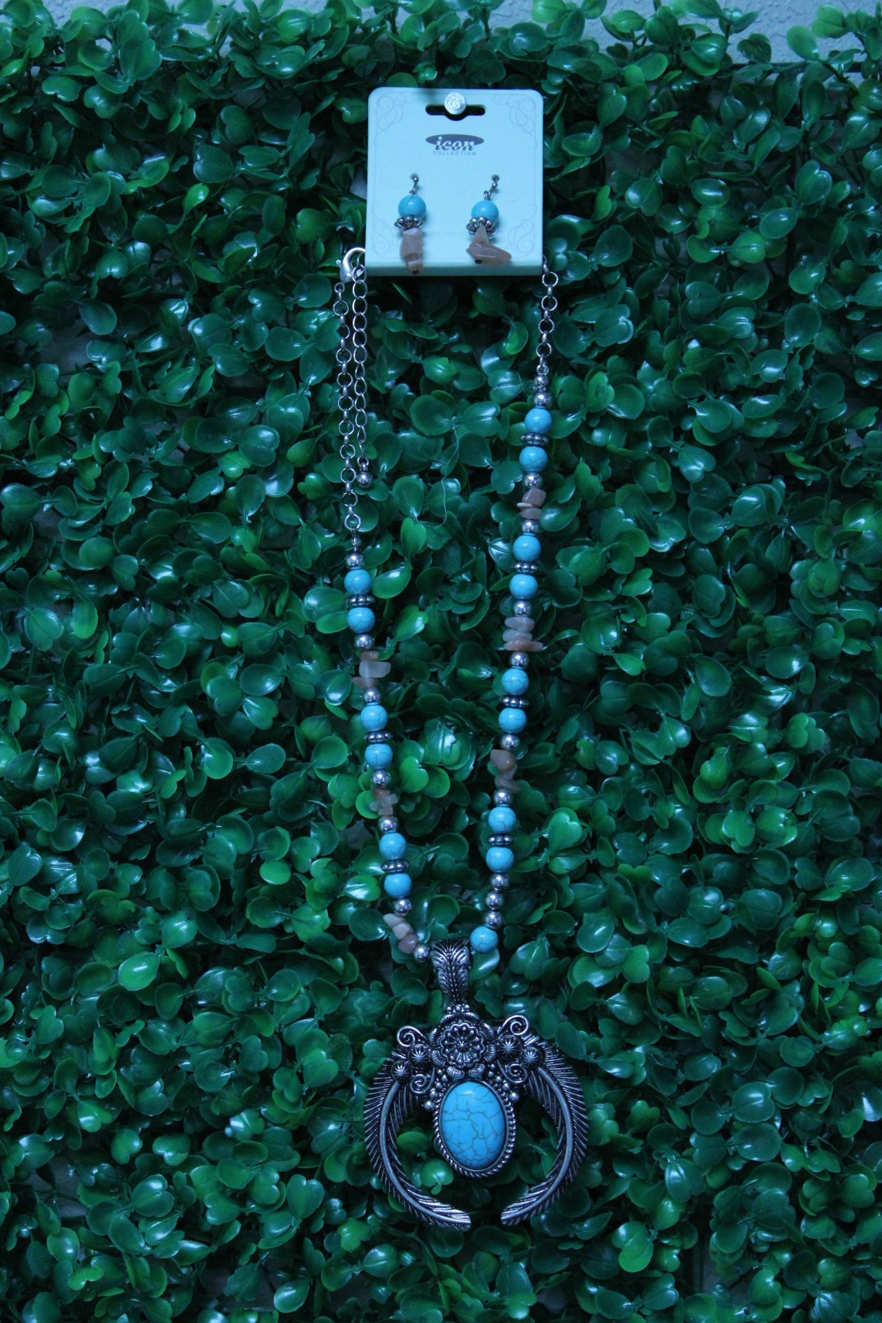 TURQUOISE N' BROWN SILVER NECKLACE