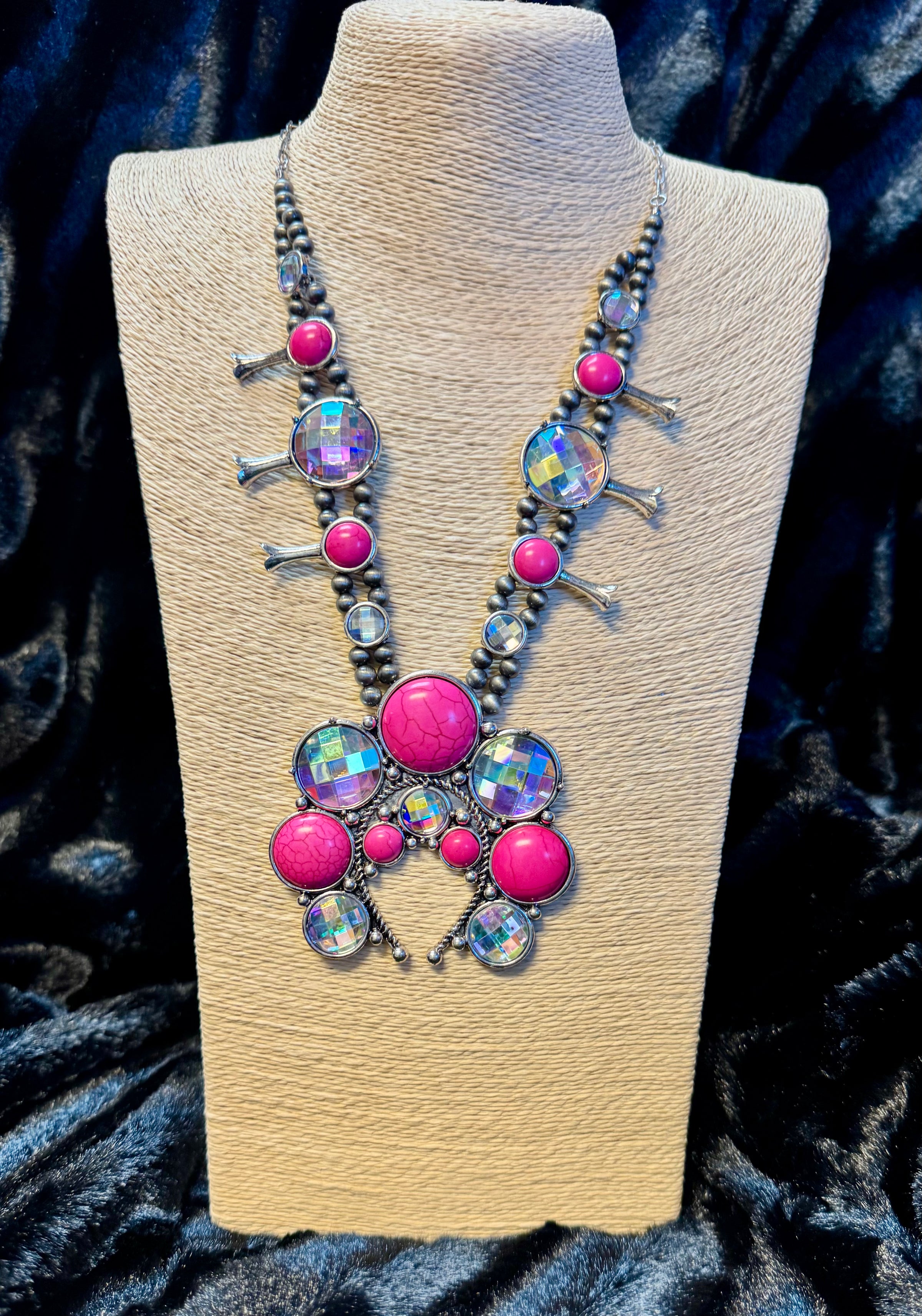 HIPPIE BRAND HOT PINK STONE AND AB SQUASH NECKLACE