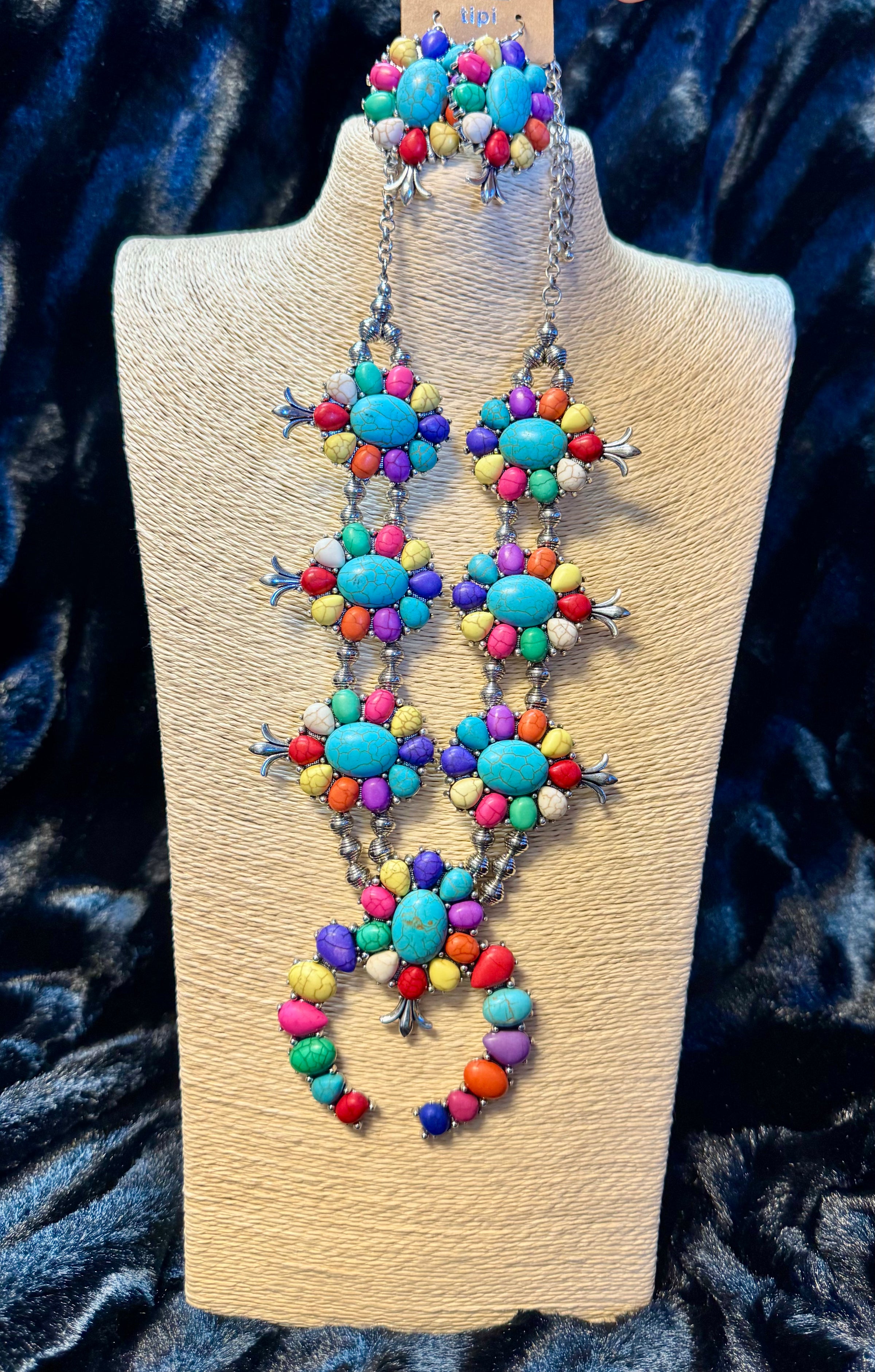 MULTI STONE SQUASH NECKLACE AND EARRING SET