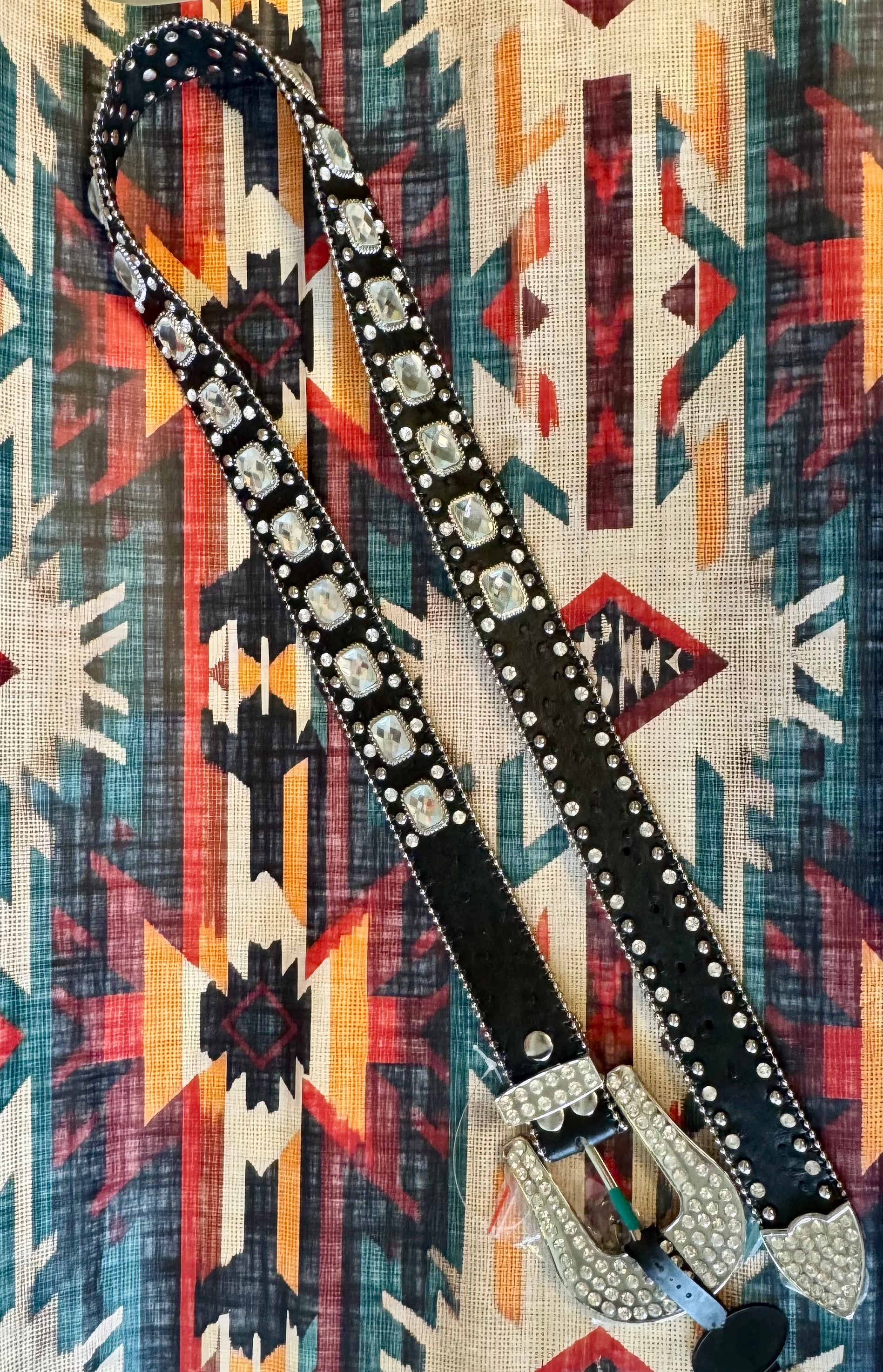 RHINESTONE GENUINE LEATHER BELT