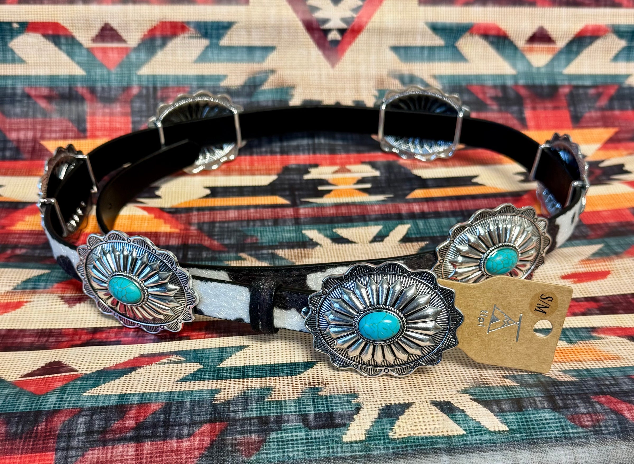 HAIR ON HIDE SQUASH WITH TURQUOISE STONE BELT
