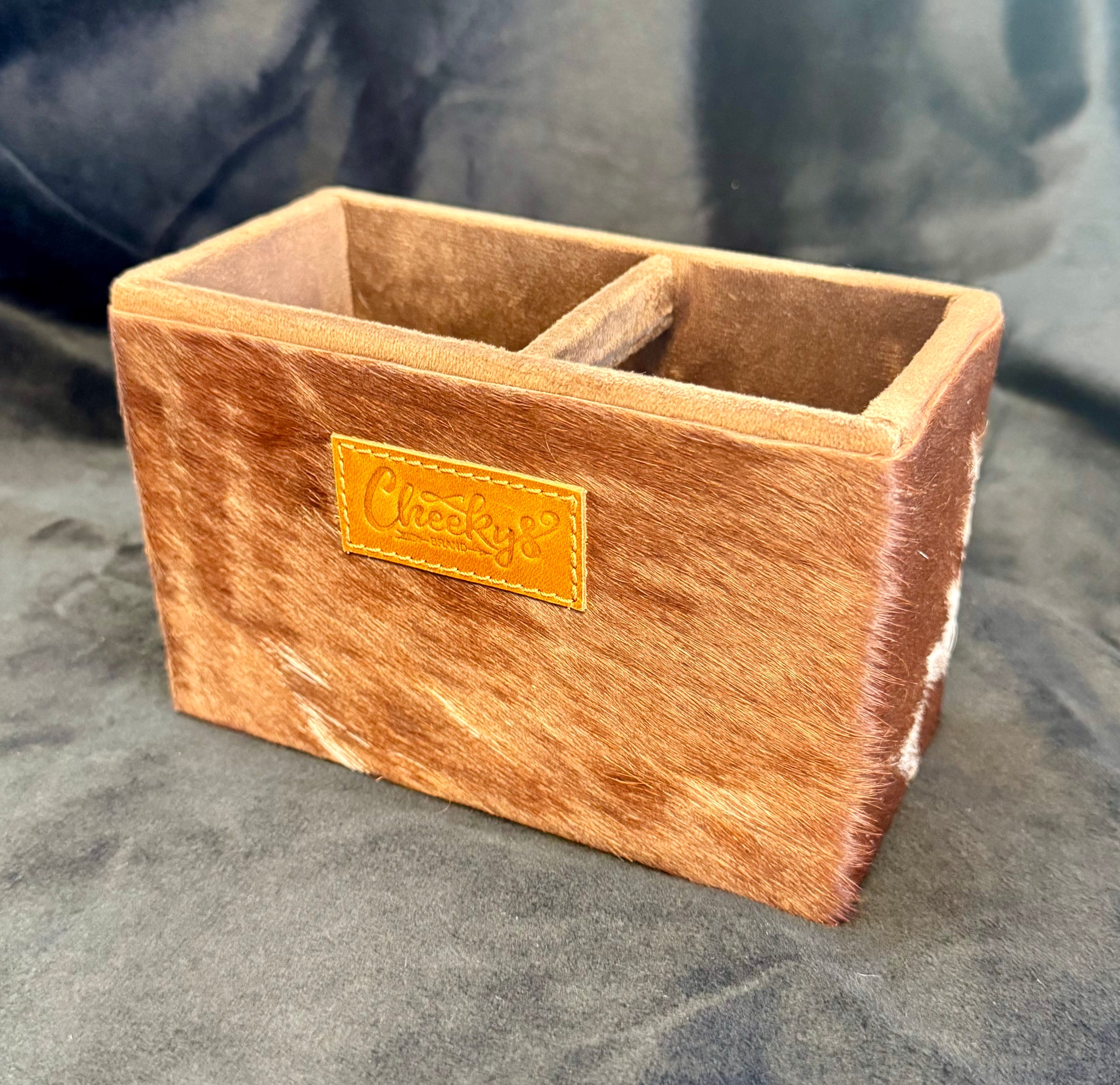 CHEEKYS HAIR ON HIDE RECTANGLE DESK ORGANIZER