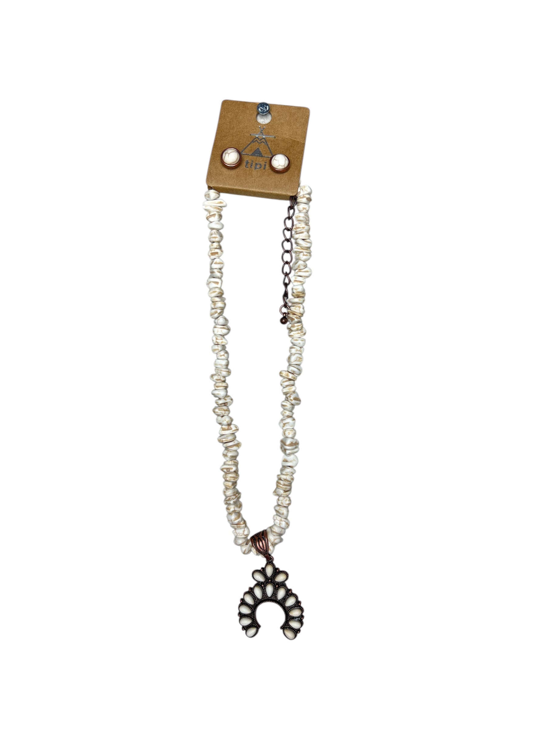 WHITE STONE BRONZE RING NECKLACE
