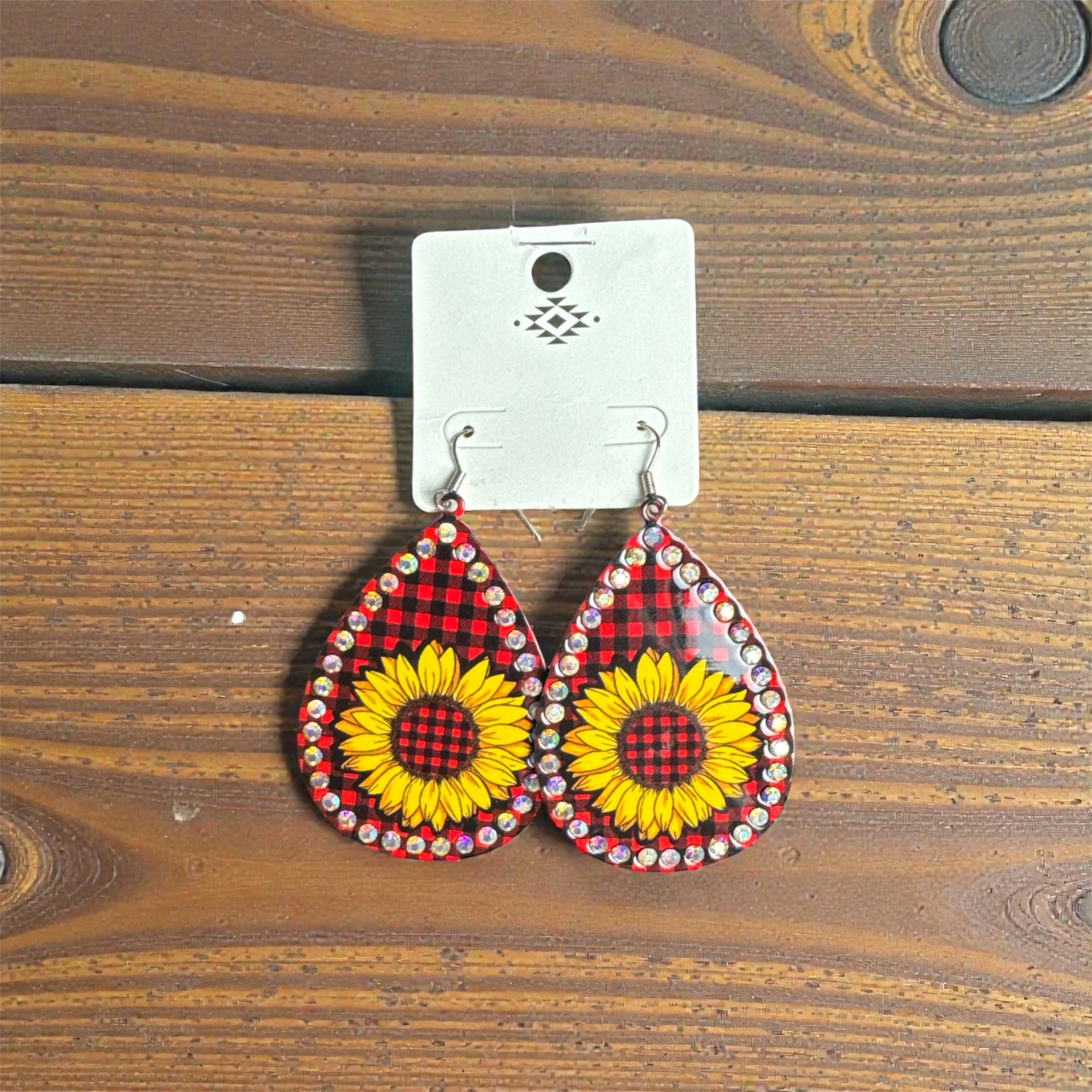 PLAID RED SUNFLOWER EARRINGS
