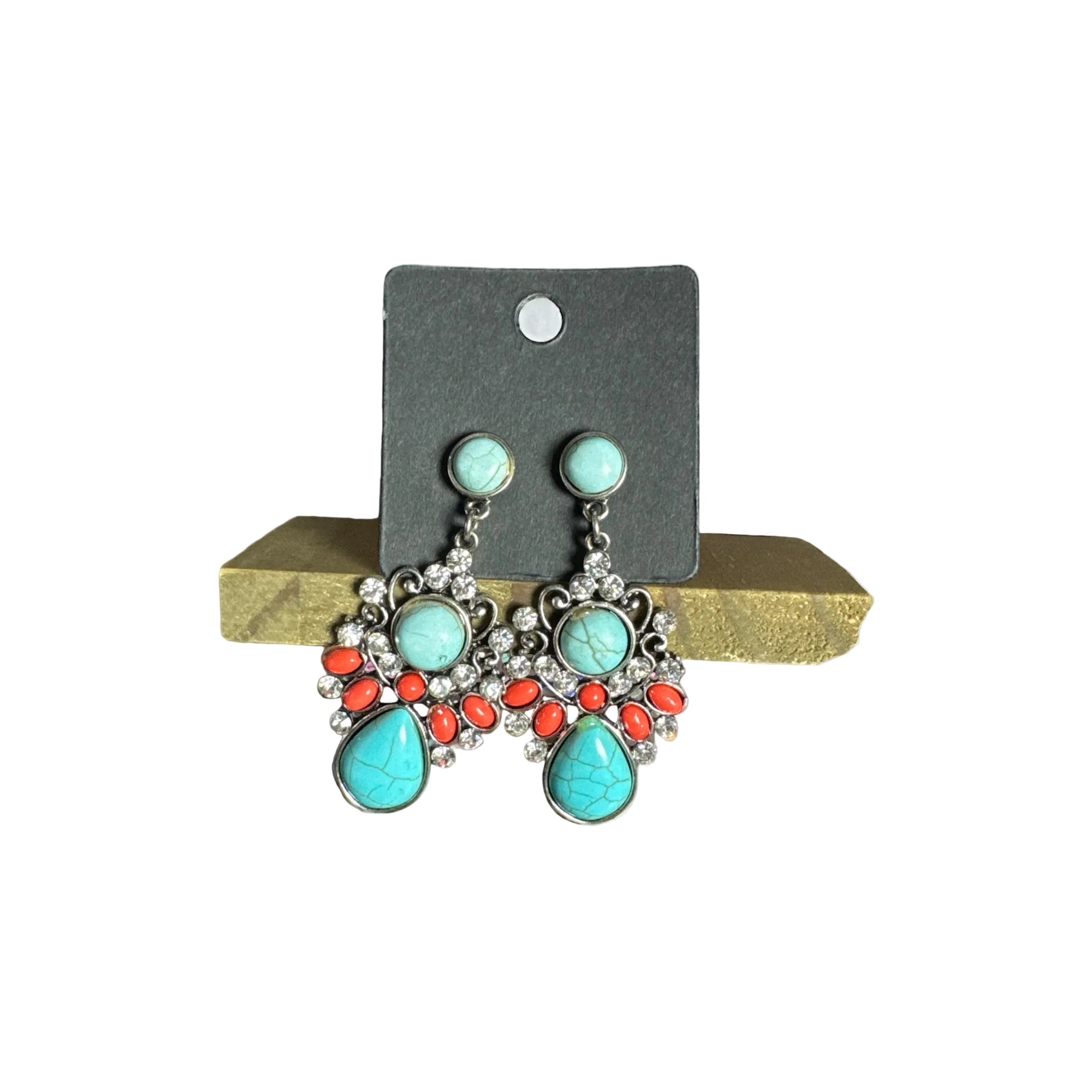 TURQUOISE GEM SILVER N' ORANGE EARRINGS