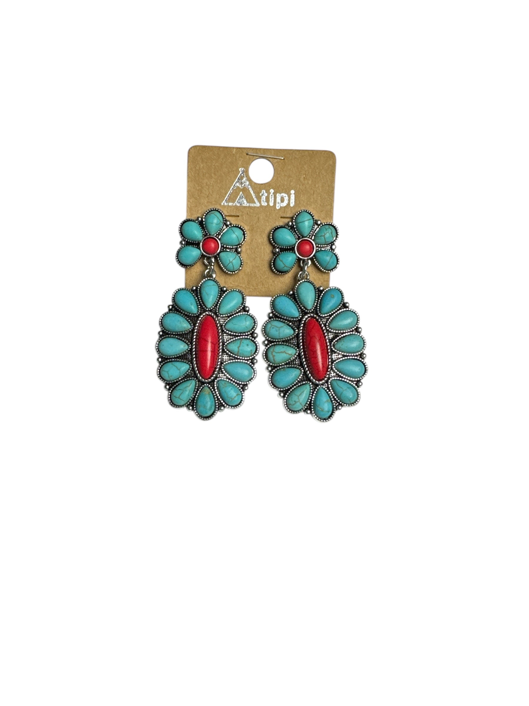 BLOSSOM TURQUOISE N' RED EARRINGS