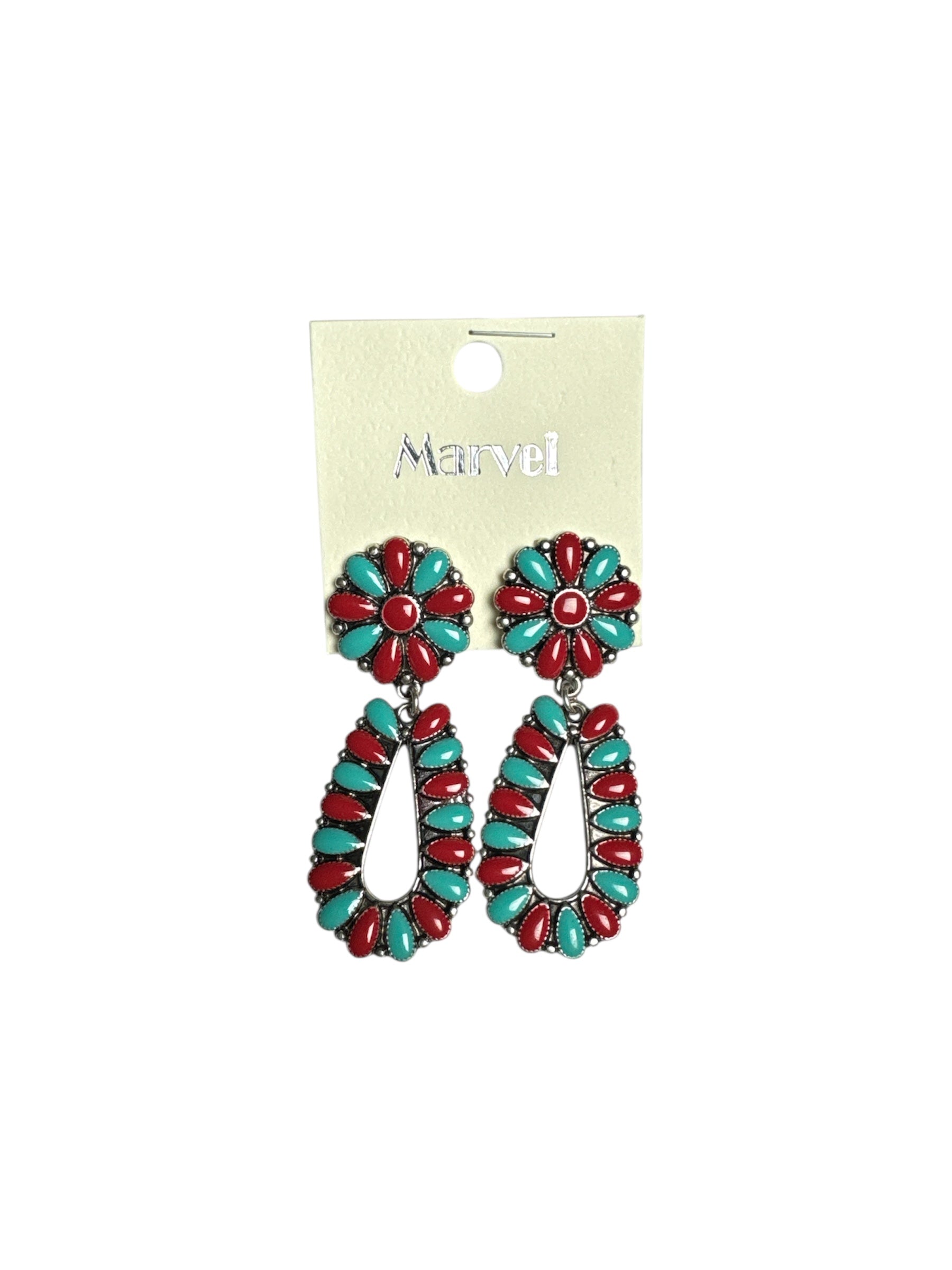 RED N' TURQUOISE TEAR DROP EARRINGS
