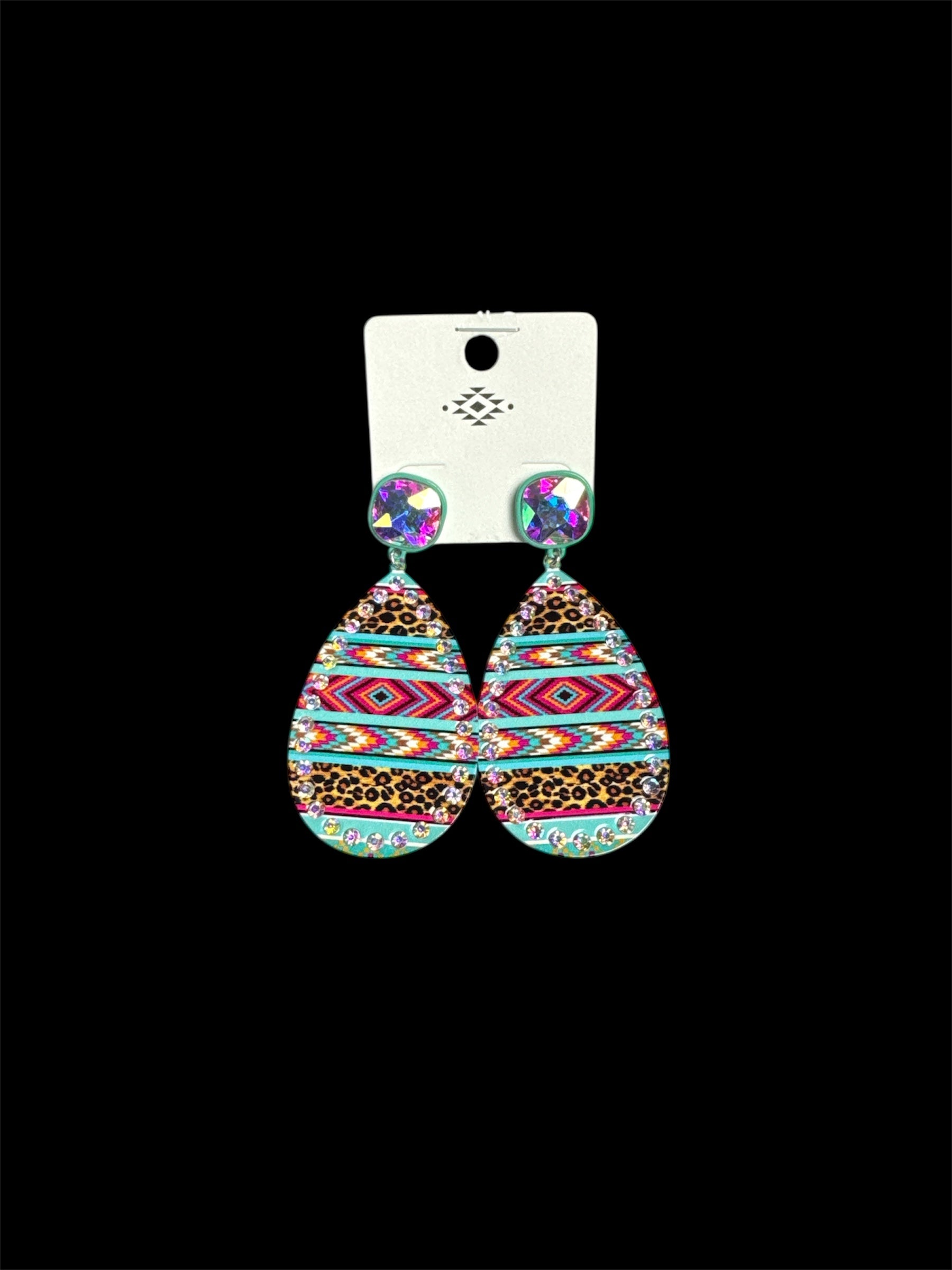 METAL REINSTONE AZTEC EARRINGS