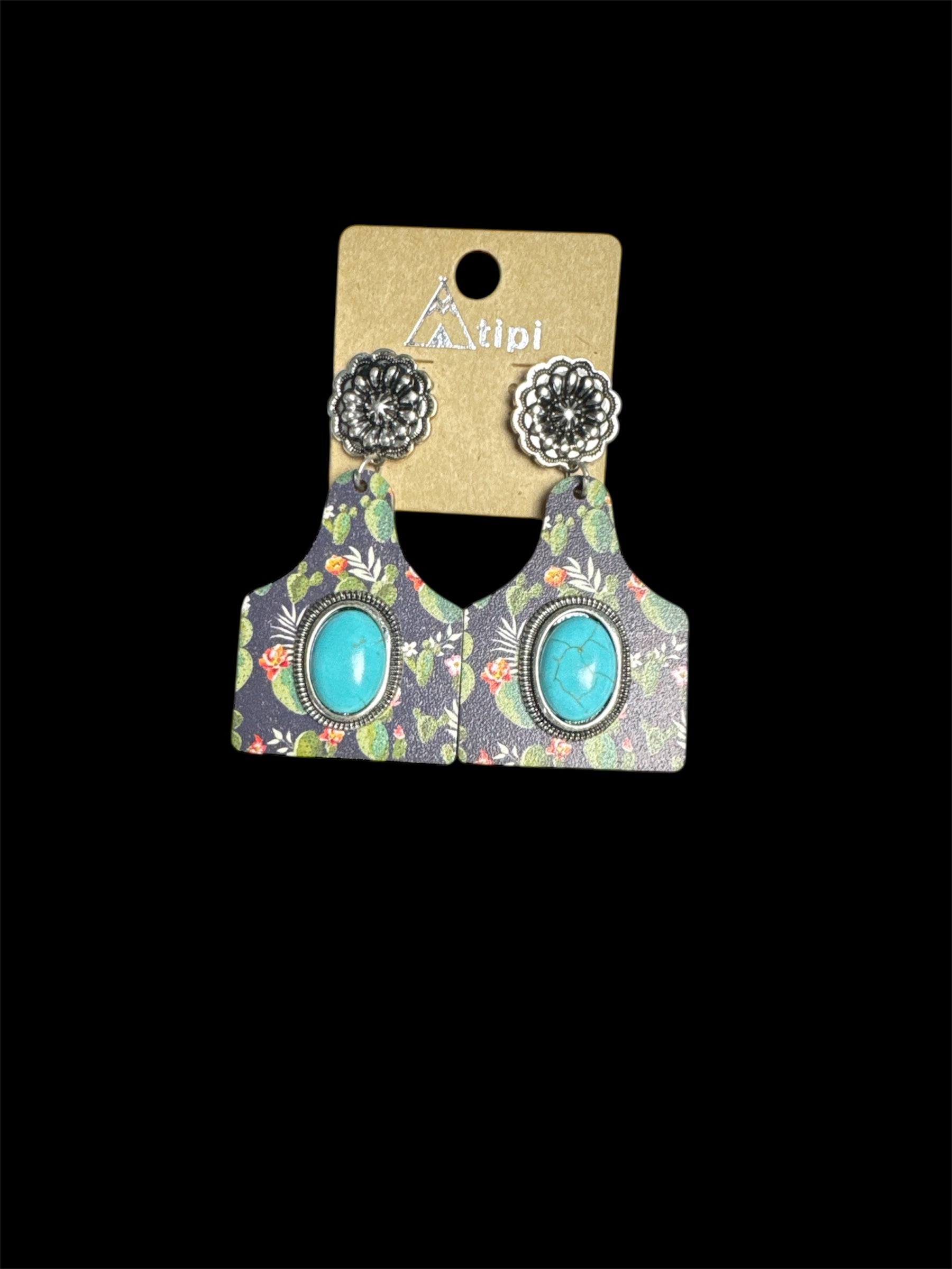 CACTUS LEAATHER TURQUOISE EARRINGS