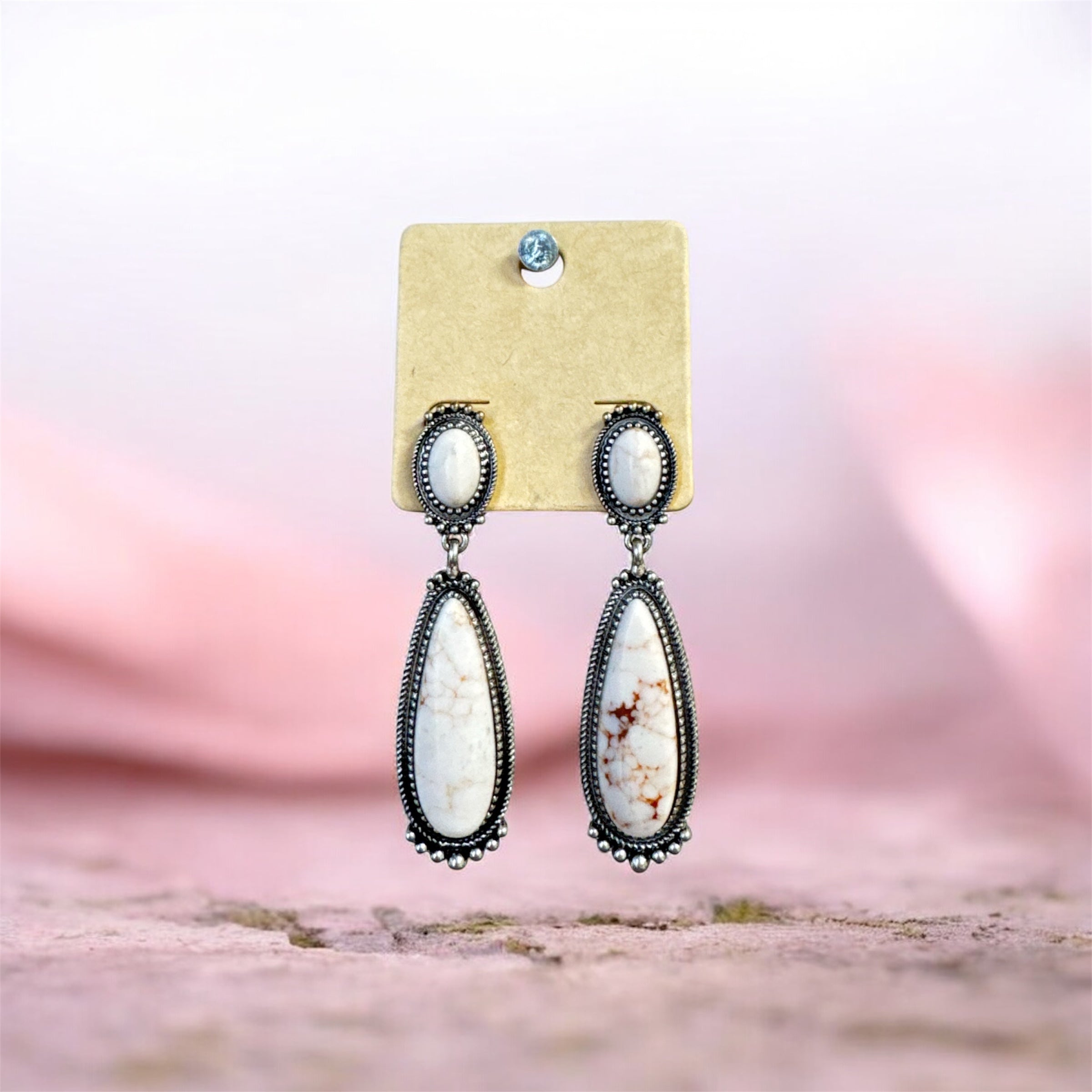 CREAM MARBLE OVAL EARRINGS