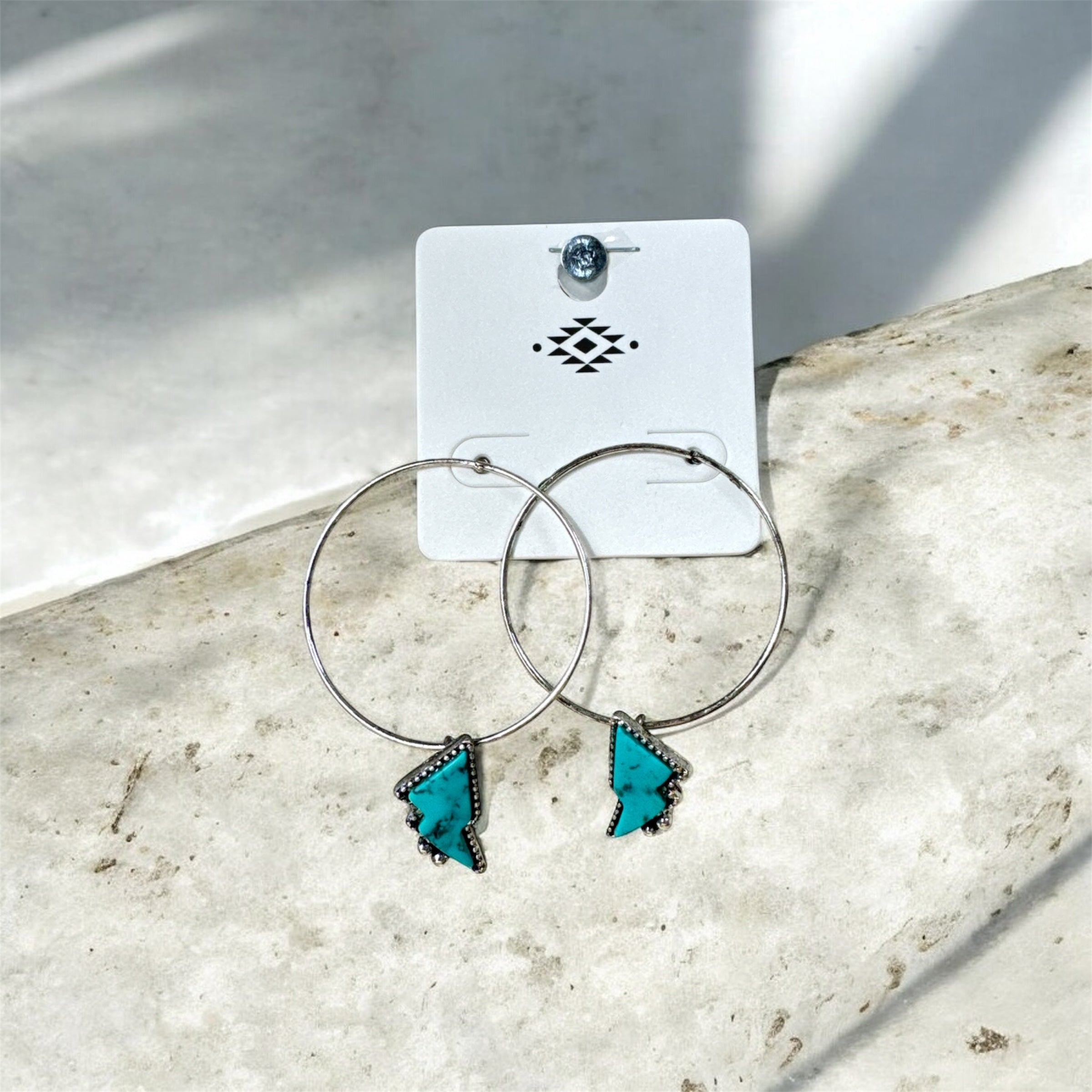 TURQUOISE BOLT HOOP EARRINGS
