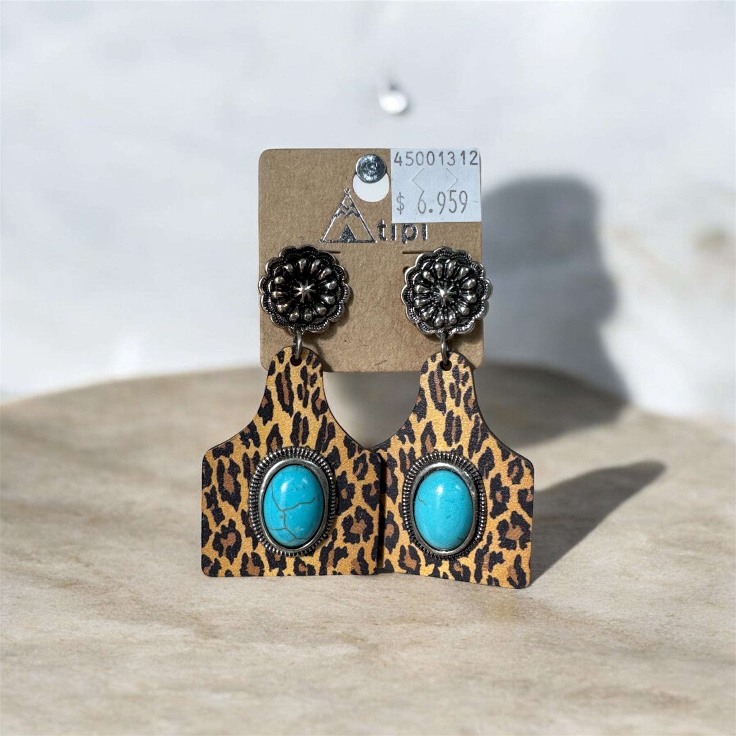 LEOPARD TURQUOISE LEASTHER PLATE EARRINGS