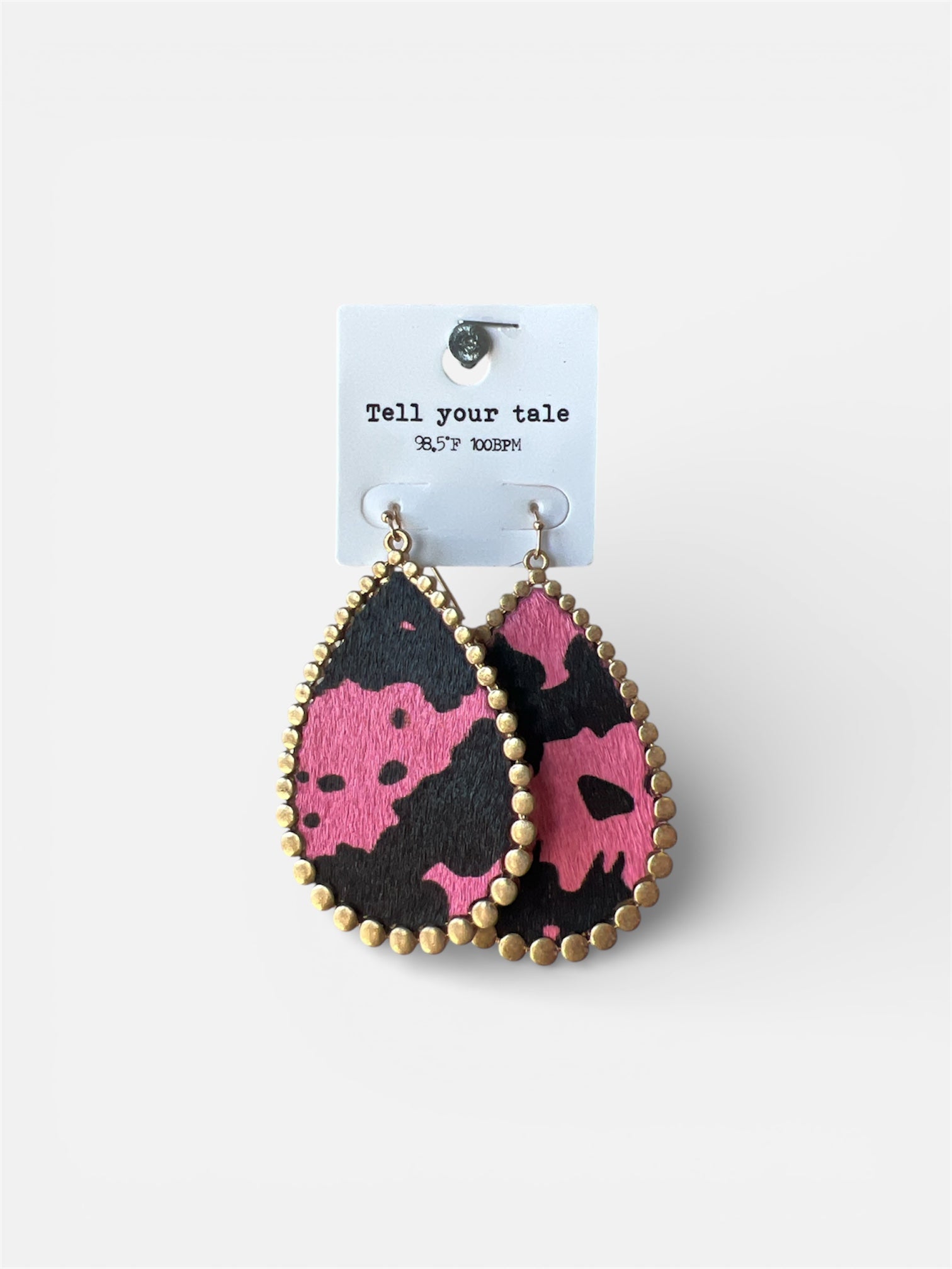 PINK LEOPARD PRINT GOLD EARRINGS