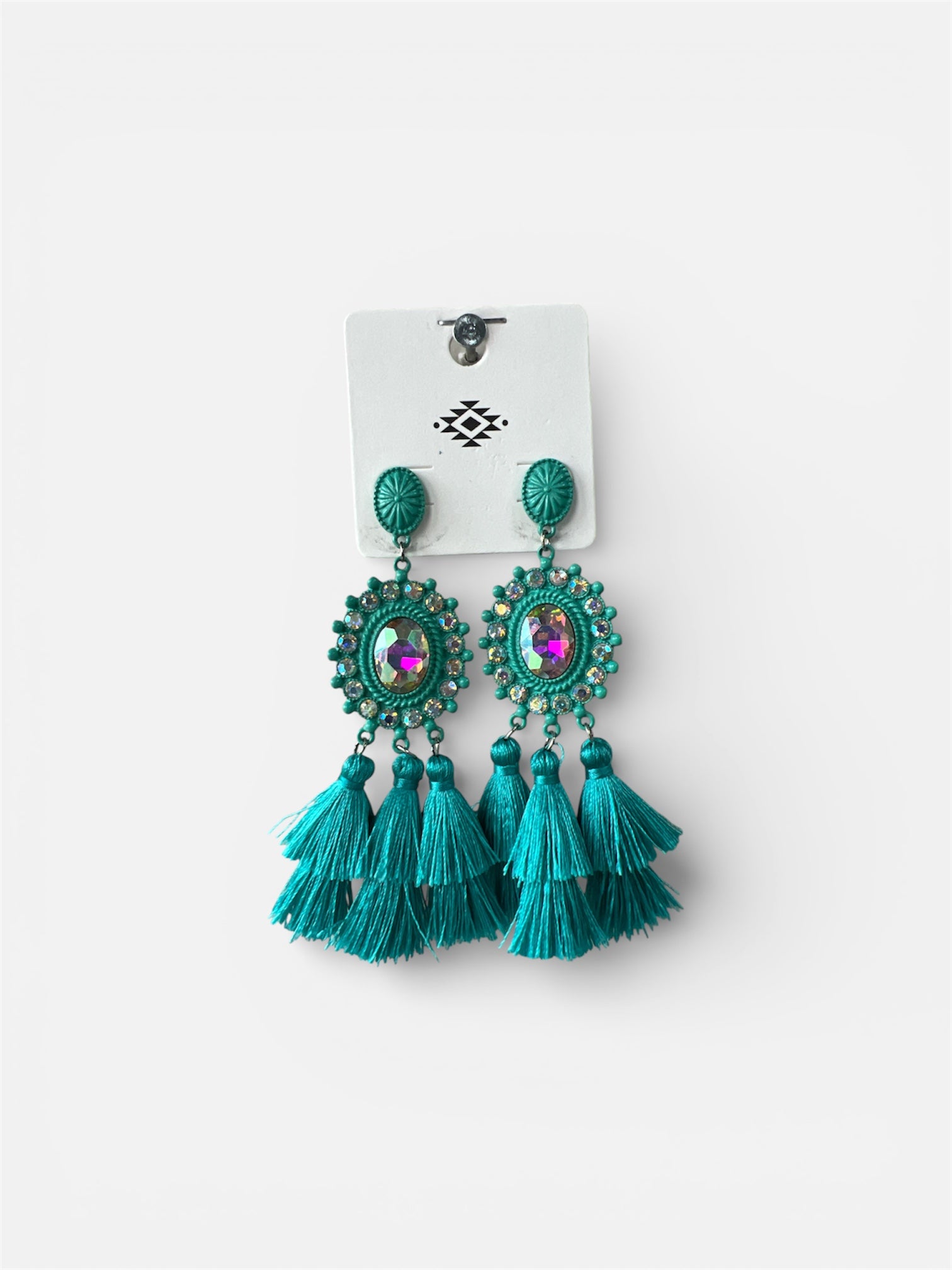 TURQUOISE GEM BLOSSOM TASSEL EARRINGS