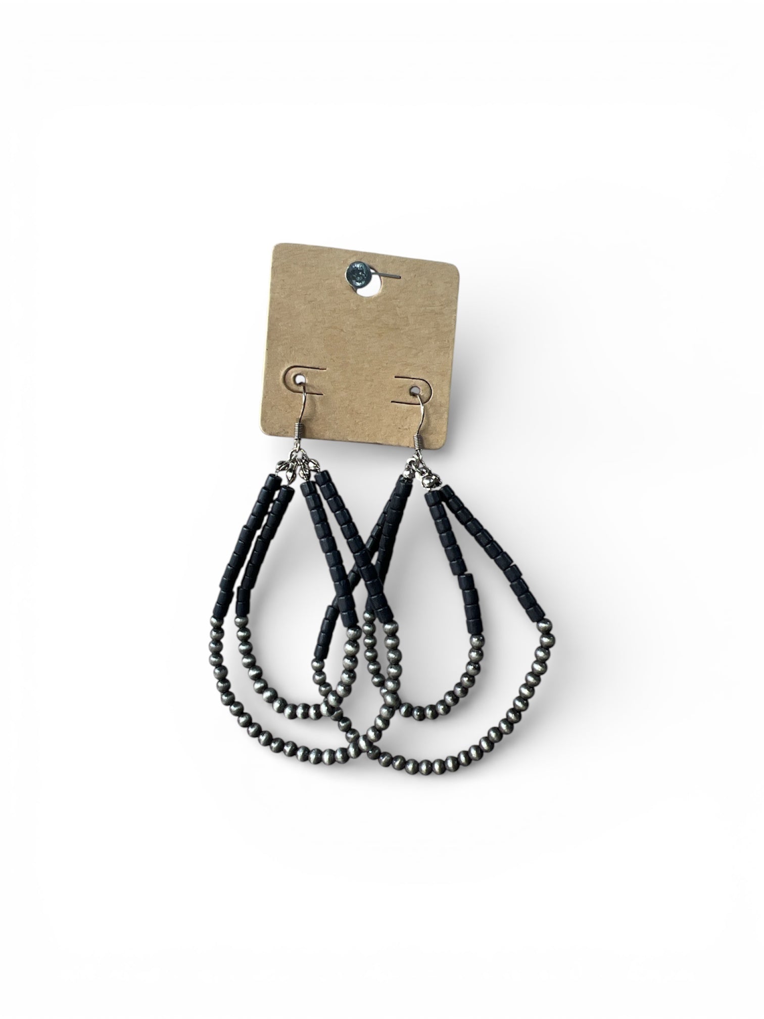 BLACK BEADED HOOP EARRINGS