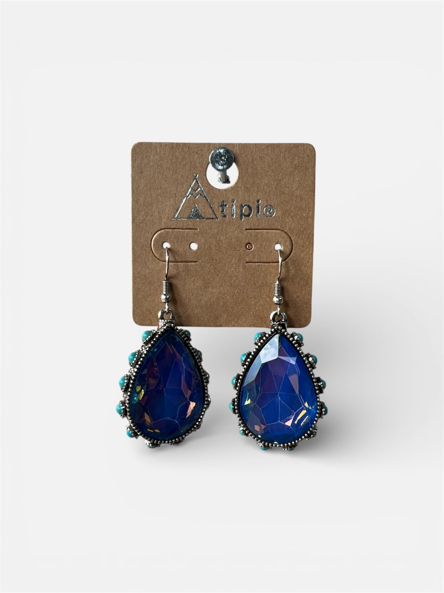 BLUE TEARDROP GEM EARRINGS