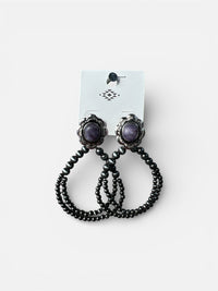 BLOSSOM STONE BEADED DOUBLE HOOP EARRINGS