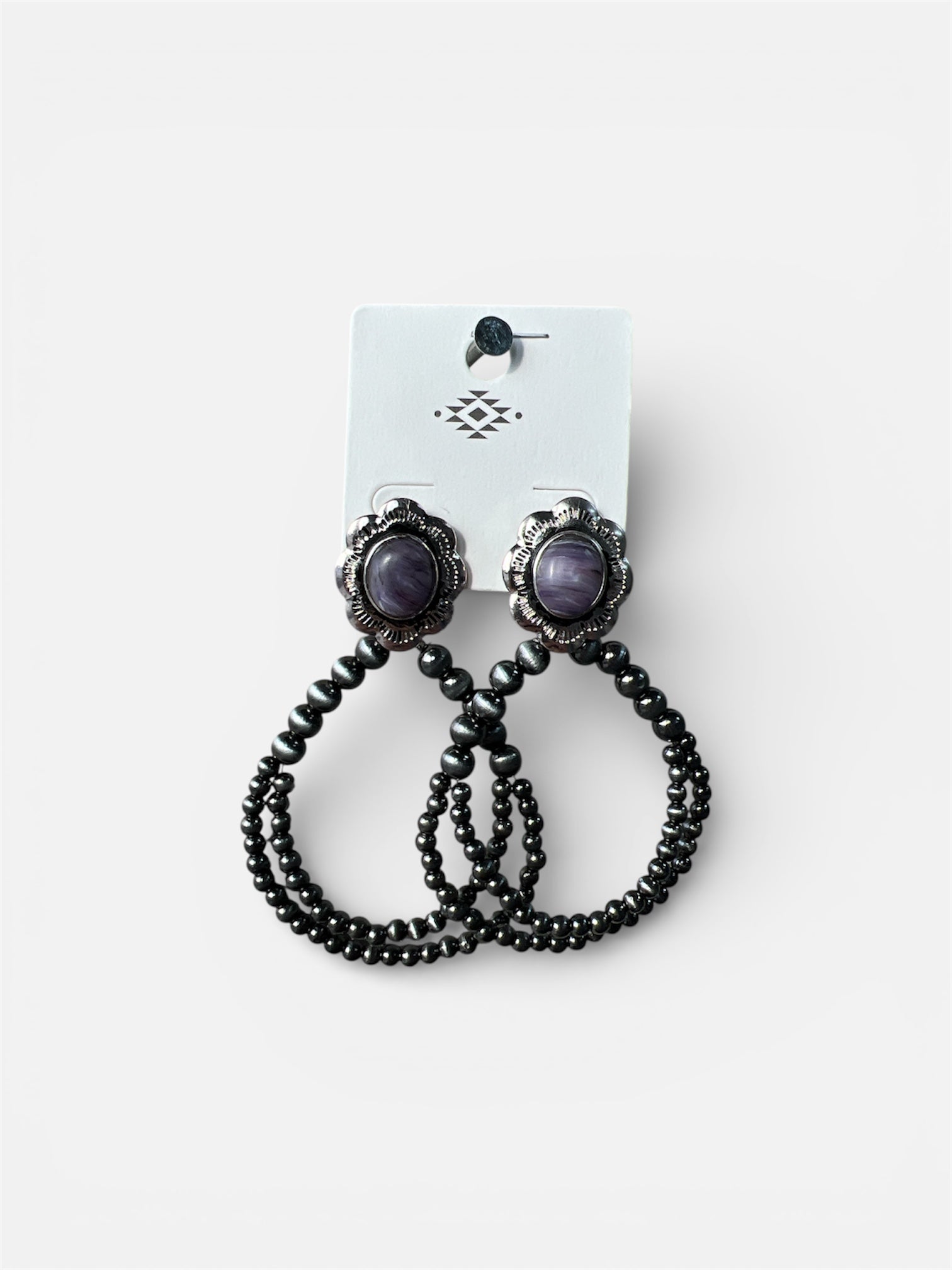 BLOSSOM STONE BEADED DOUBLE HOOP EARRINGS
