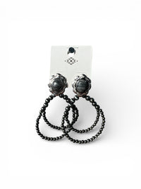 BLOSSOM STONE BEADED DOUBLE HOOP EARRINGS