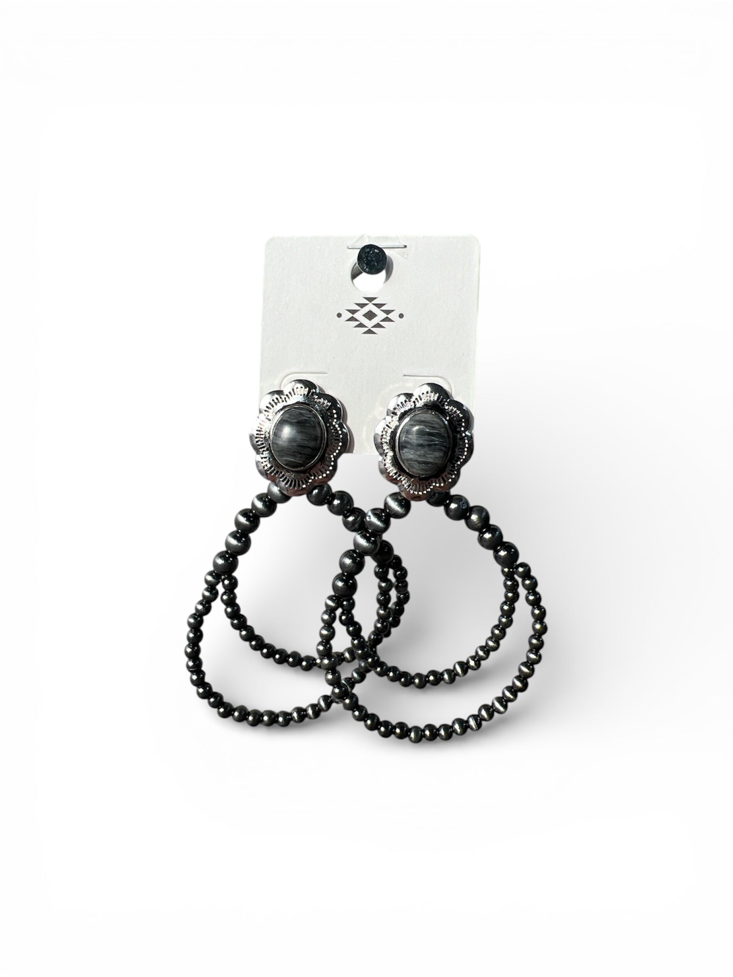 BLOSSOM STONE BEADED DOUBLE HOOP EARRINGS