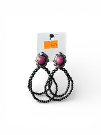 BLOSSOM STONE BEADED DOUBLE HOOP EARRINGS